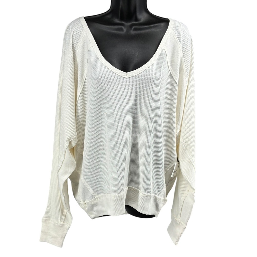 Free‎ People Santa Clara Thermal Alabaster Waffle Knit Oversized Top M NWT